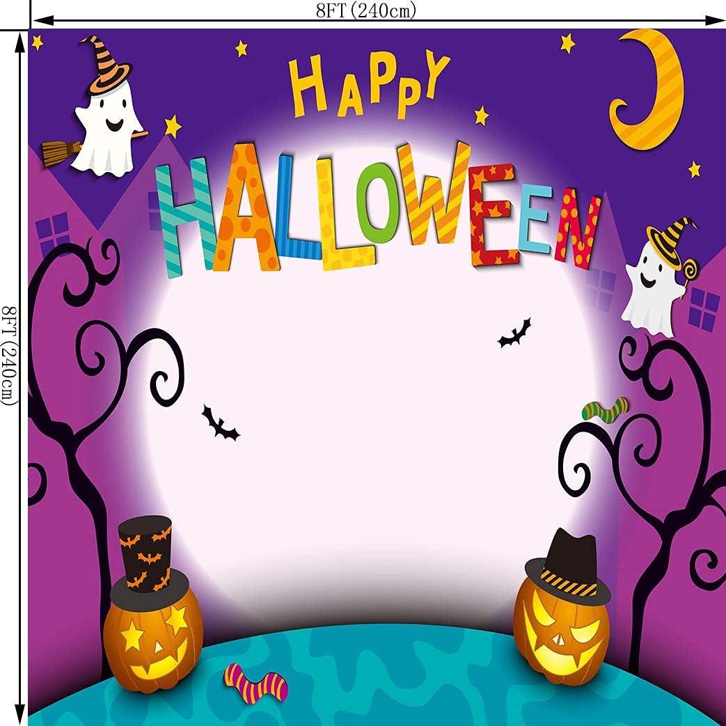 Super Sale 🛒 OUYIDA Halloween Theme Backdrop Horror Pumpkin Lantern Photography Background Cartoon Halloween Photo Decoration Happy Halloween Party Decorations Cake Table Banner 8X8FT TP313D