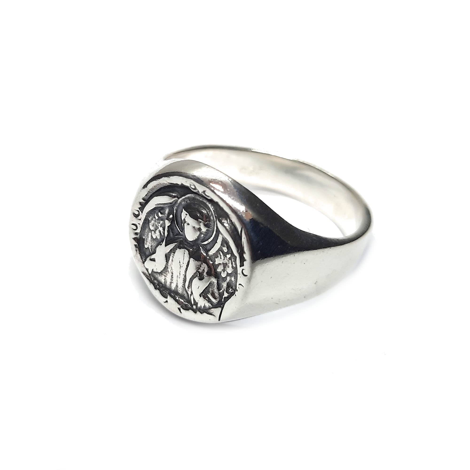 Anello da uomo in argento sterling Arcangelo Michele massiccio con marchio di garanzia 925