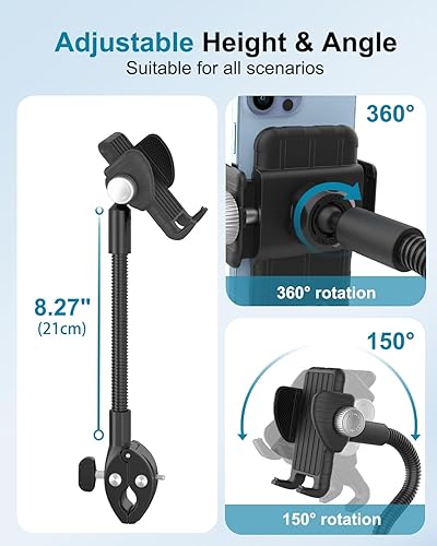 Miniatura 2 de Soporte de teléfono con cuello de cisne para silla de ruedas, cochecito, barco, cinta de correr, bicicleta giratoria, soporte de micrófono,