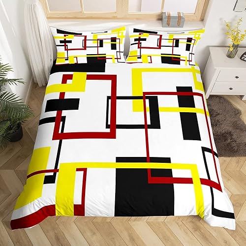 Miniatura 9 de Erosebridal Funda de edredón geométrica tamaño Queen, juego de ropa de cama de panal de abeja verde y negro neón con luz de neón, funda de edredón