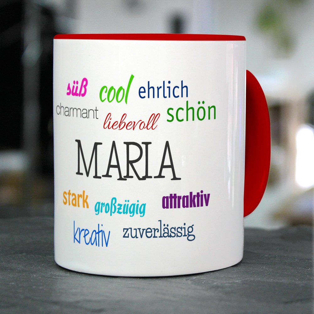 Personalisiert Tasse Mit Namen Maria – Blaue Henkel, 325 Ml – Spülmaschinenfester Kaffeebecher Mit Positiven Eigenschaften