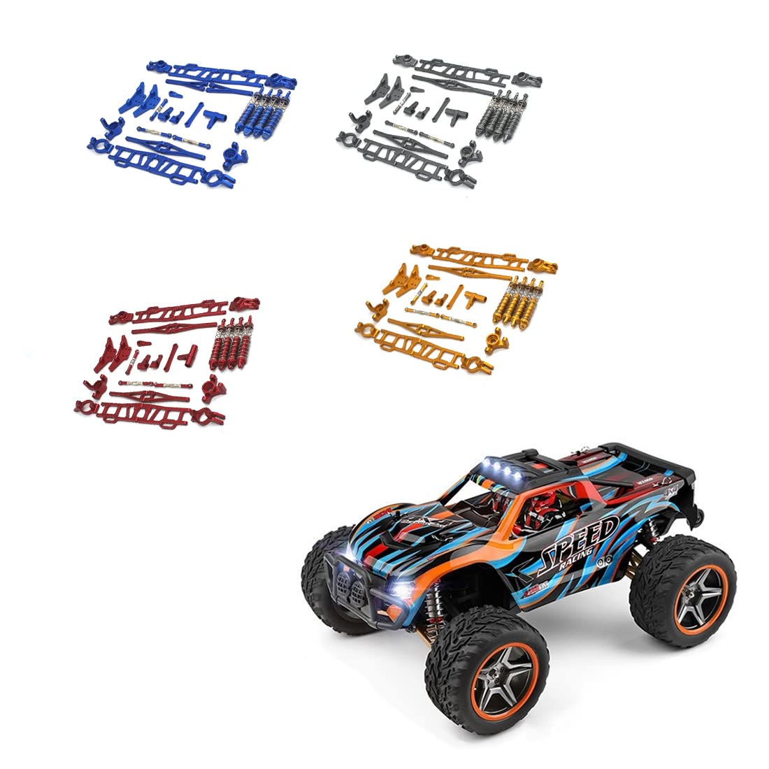 Set di Accessori per L'Aggiornamento del Metallo Braccio di Sospensione 'Ammortizzatore del Blocco dello Sterzo per 104009 12402-A RC Car,Grigio