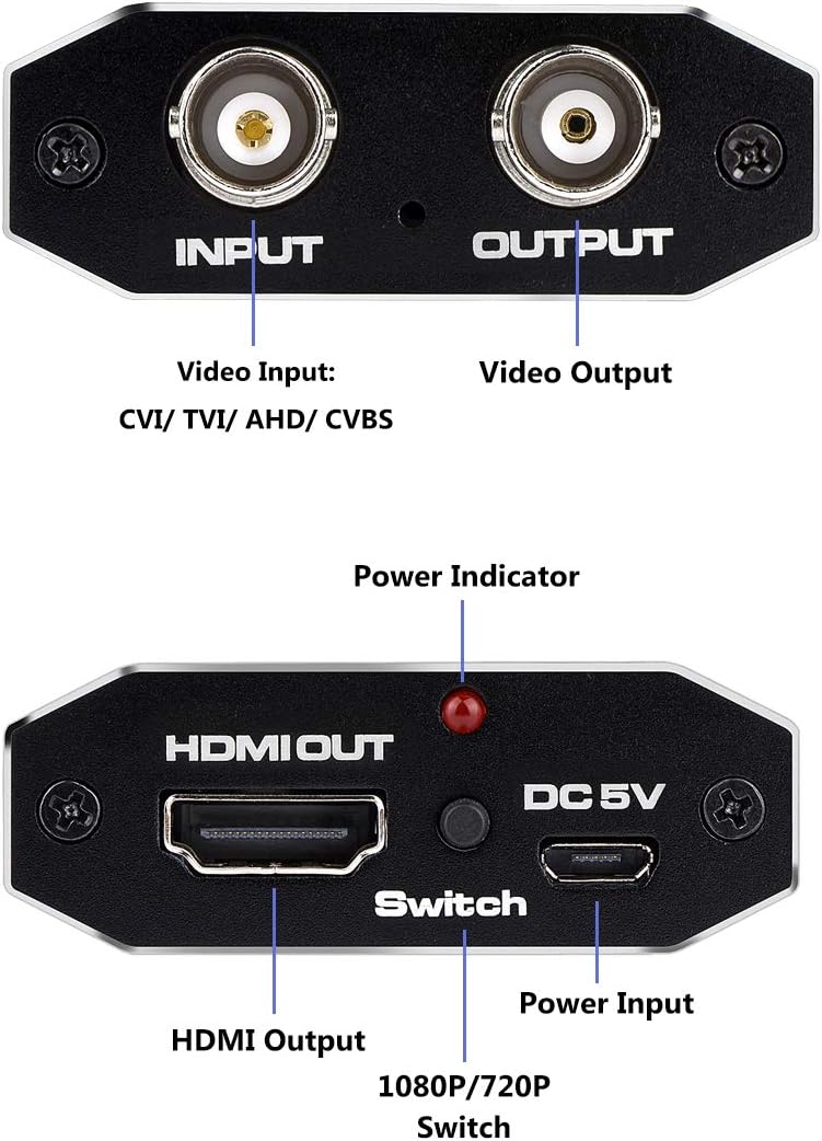 TVI/CVI/AHD to HDMI Converter, Full HD 4K 720P/ 1080P/ 3MP/ 4MP/ 5MP/ 8MP BNC to HDMI Video Adapter for Monitor HDTV DVRs