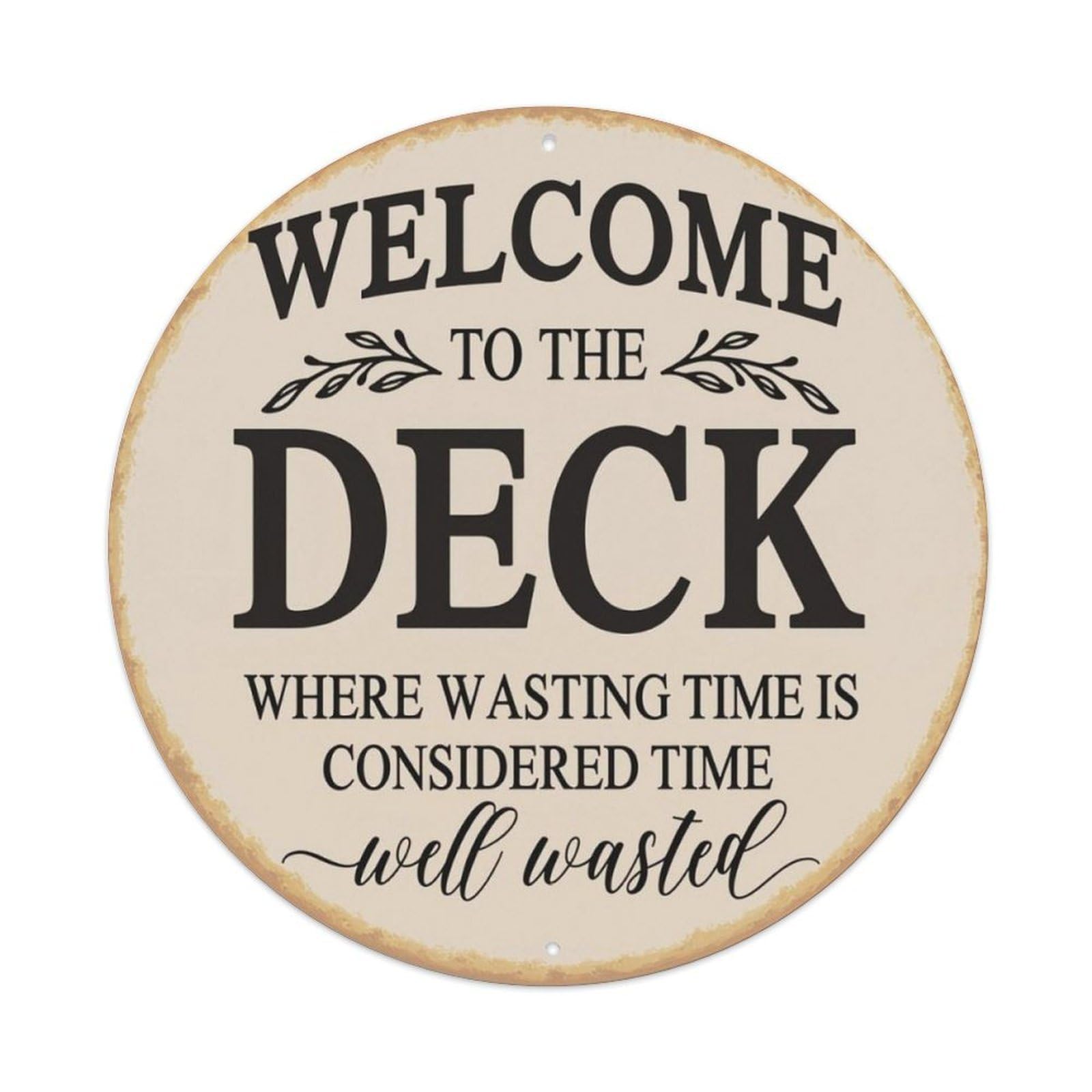 Welcome To The Patio Deck Vintage Round Decor Sign Vintage Aluminium Metal Sign, Retro Wall Decor for Home, Bar, Garage & Farmhouse 20x20cm