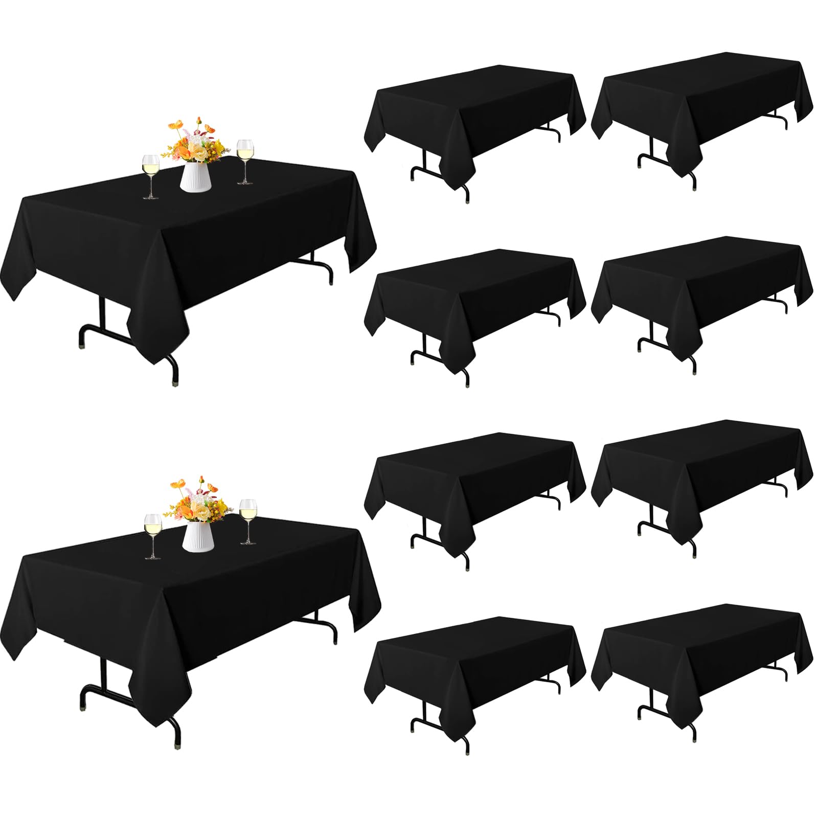 Yemosa 10Pack Black Table Cloths Rectangle 153x260cm (60x102 Inch), Polyester Rectangle Table Cloth for 6 Foot Table, Washable Fabric Stain and Wrinkle Resistant for Wedding Banquet, Restaurant