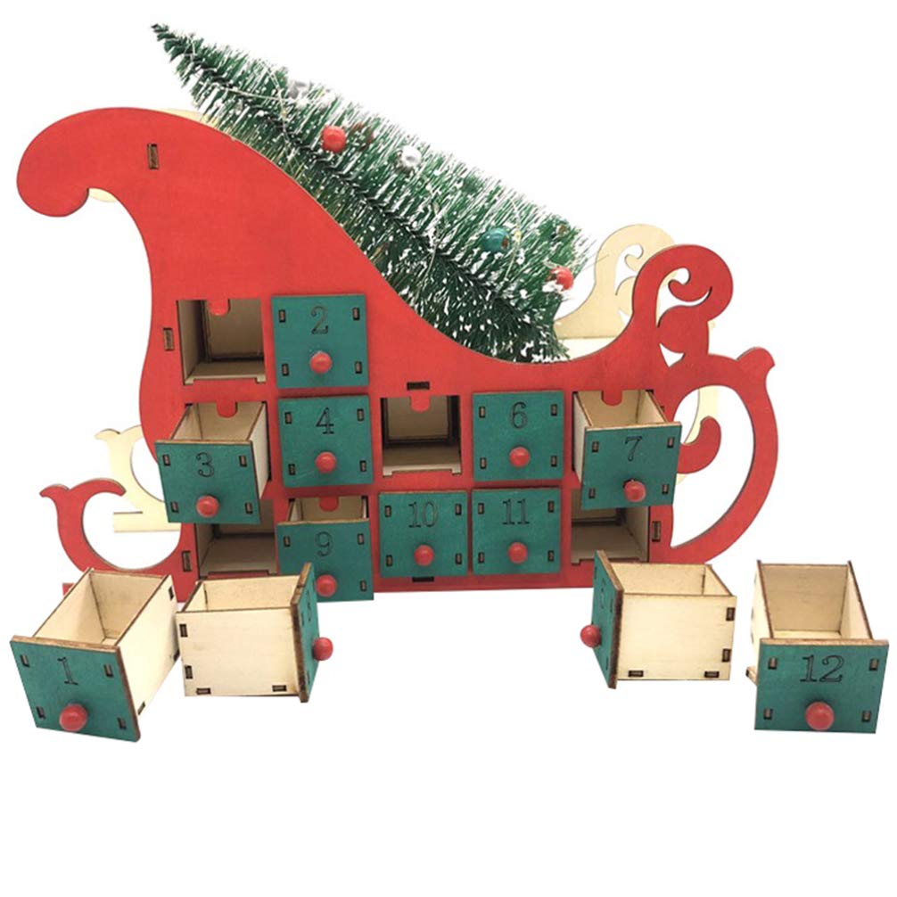 Calendario de Adviento de Madera para Rellenar con pequeño árbol Artificial, Calendario de Navidad Reutilizable, con cajones para decoración de Mesa de Madera, decoración de Navidad