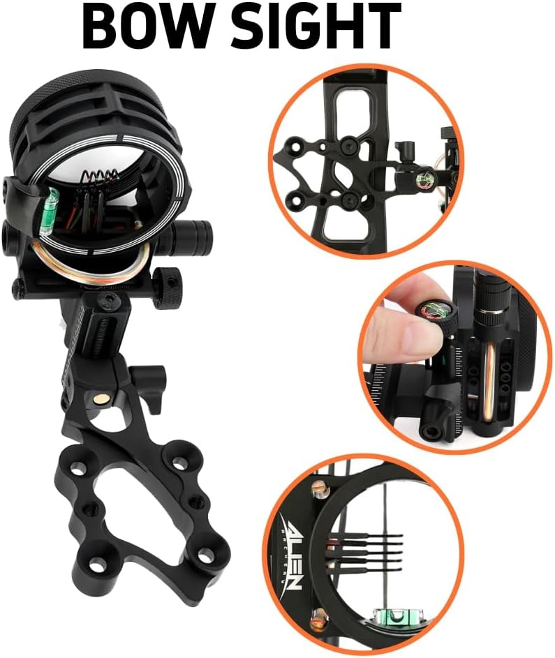 Archery 5 Pin Compound Bow Sight - 0.019'' Optical Fiber, CNC Aluminum Micro-Adjust Sight, Universal for Left & Right Handed