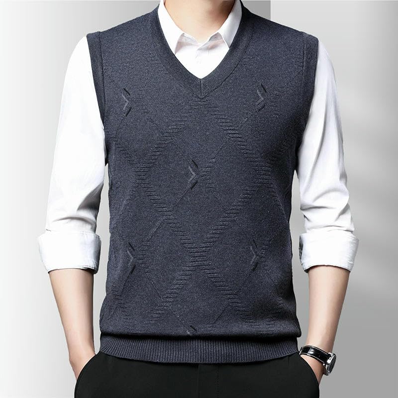 Chaleco de punto para hombre con jacquard elegante que realza la figura sin mangas 2