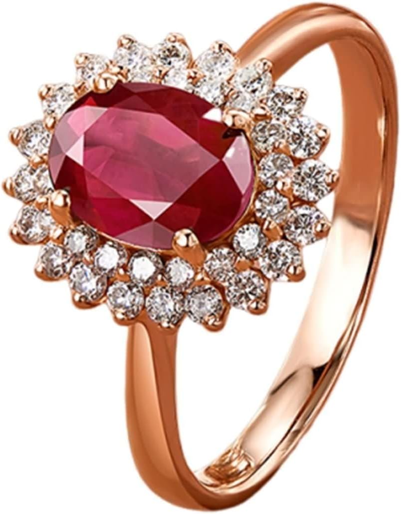 Wedding Rings Rose Gold 9ct / 14ct / 18ct Women, Flower and Oval with 1ct Ruby and Diamond, Rose Gold Anniversary Ring Women