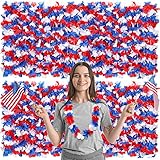 144 Bulk Patriotic Plastic Flower Leis Red White and Blue Leis 4th of July Independent Day Decor Hawaiian Luau Flower Necklace Party Favors for Memorial Day Supplies