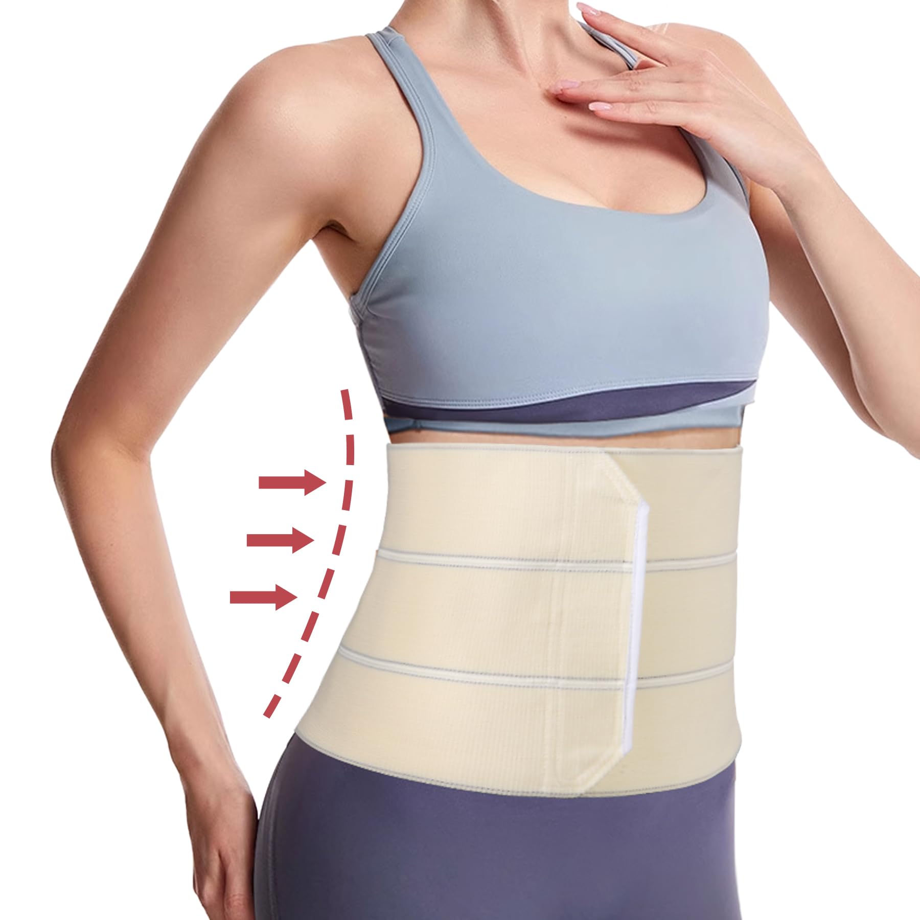 Elastic Abdominal Binder Lower Waist Support Belt - Umbilical Hernia Support Pad Universal Wide Belly Girdle Stomach Surgical Compression Wrap for Men and Women (White 3 Panel, 9" H, M)