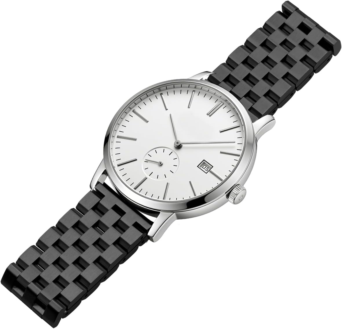 Juntan 18mm 20mm 22mm 24mm 26mm Stainless Steel Watch Band Replacement Metal Brushed Watch Strap Bracelet Deployment Double FlipLock Buckle Silver Black - Image 2