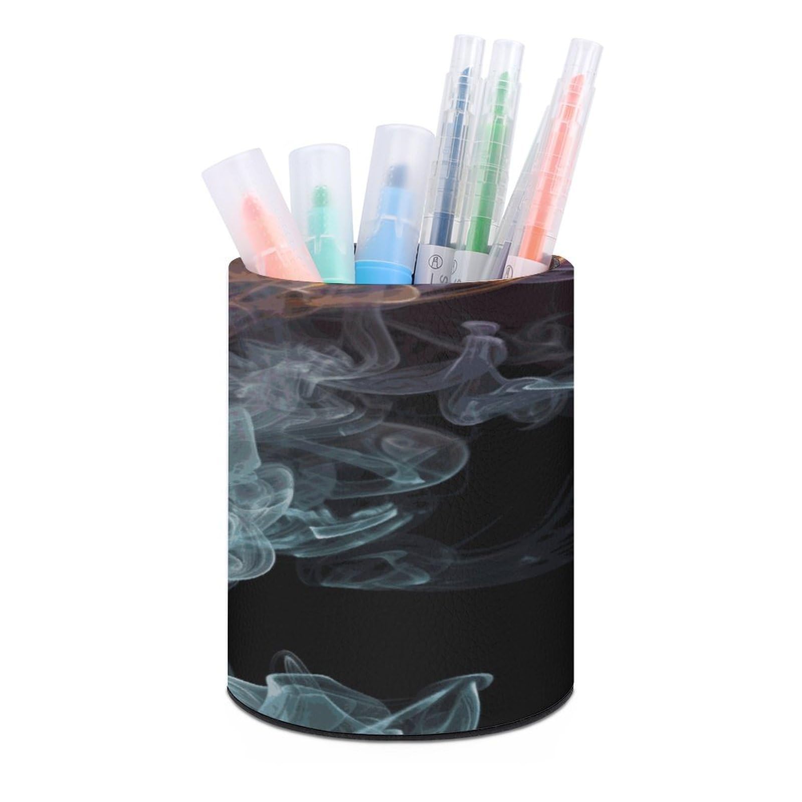 FekiLoot Psychedelic Smoke Pen Holder Cup Fashion PU Leather Pencil Cup Minimalist Pen Organizer Round Pencil Holder Stand Work Locker Accessories for Decoration Desk Office Home