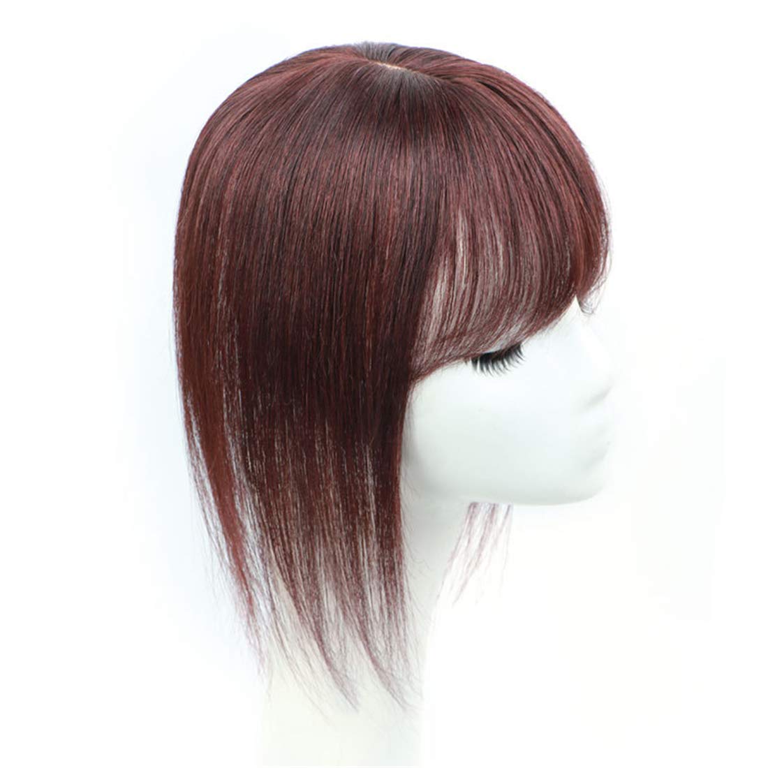 Human Hair Topper with Bangs 4"x4.3" Silk Parting Forehead Base Hairpieces for Thinning Hair, 10" Brown