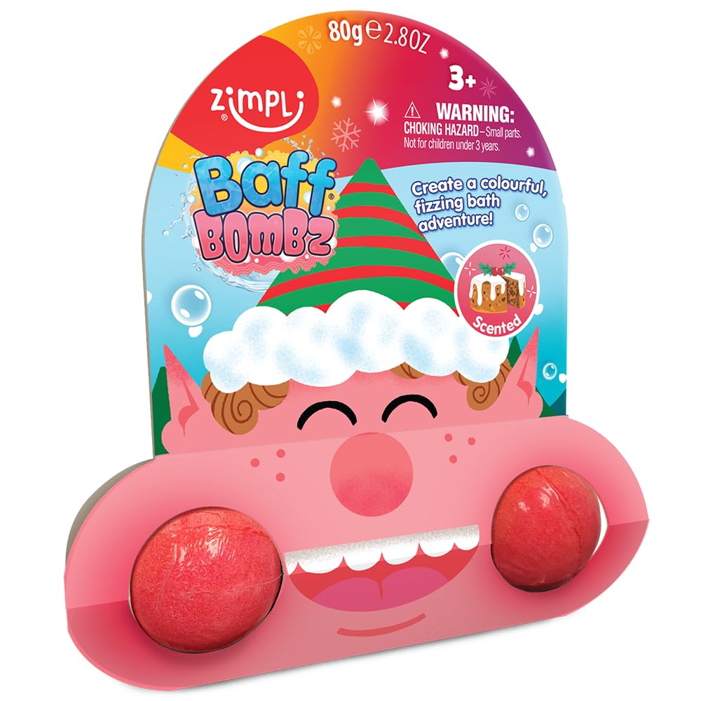 ZIMPLI - Christmas Elf Baff Bombz on Gift Card, Xmas Stocking Fillers, Great Value, Bath Bombs Present, UK Made