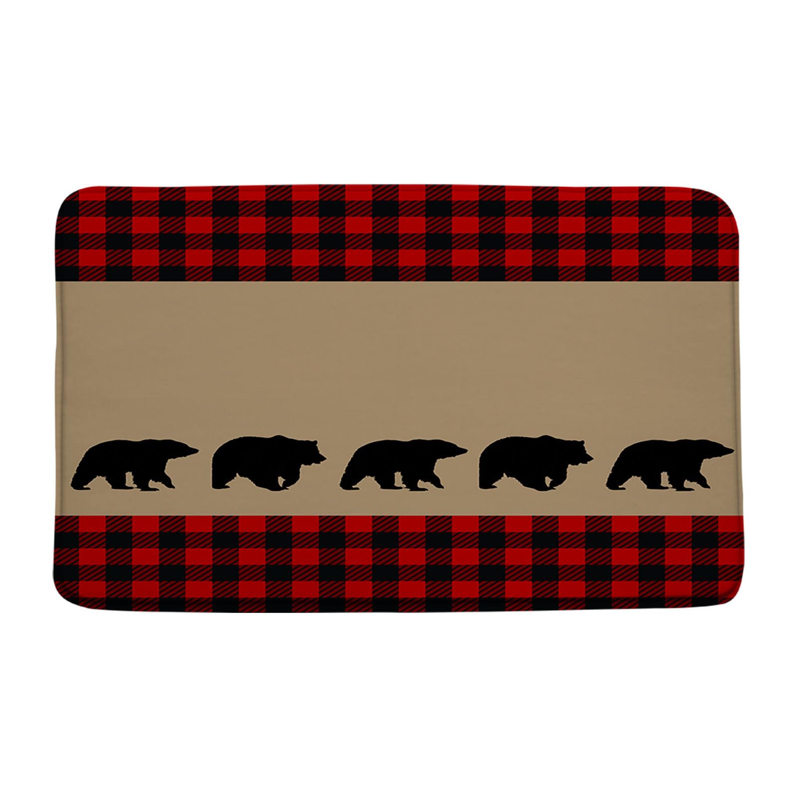 ZKJSMGS Black Bear Plaid Bath Rug Rustic Red Black Buffalo Check Cabin Wildlife Bear Vintage Farmhouse Brown Bath Mat for Bathroom Kitchen,18x30 Inch
