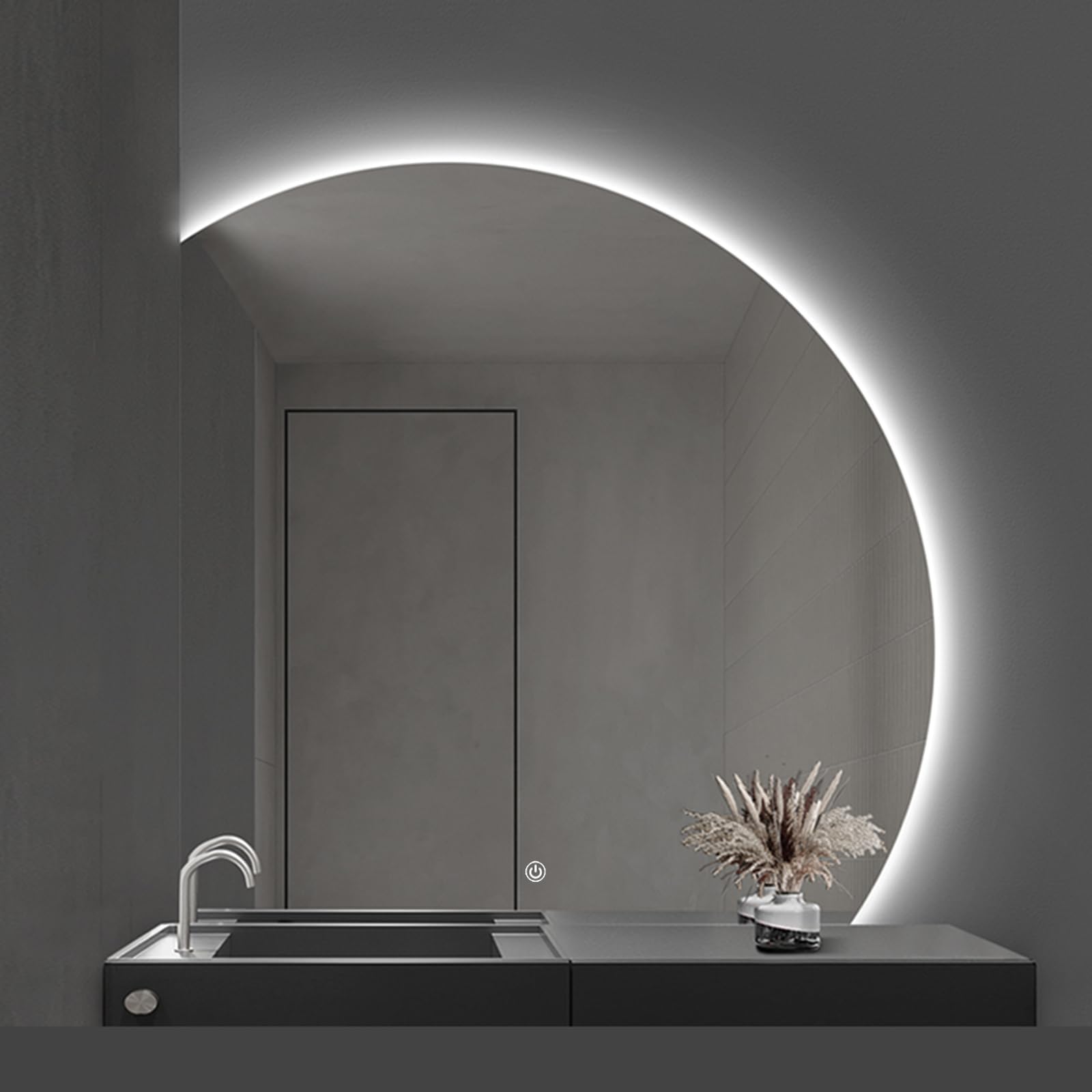 FGXHHS Semi-circle Frameless Led Wall, 70 cm Backlit Illuminated Vanity with Lights, Irregular Wall Mounted Smart Touch Dimmable 3 Colour