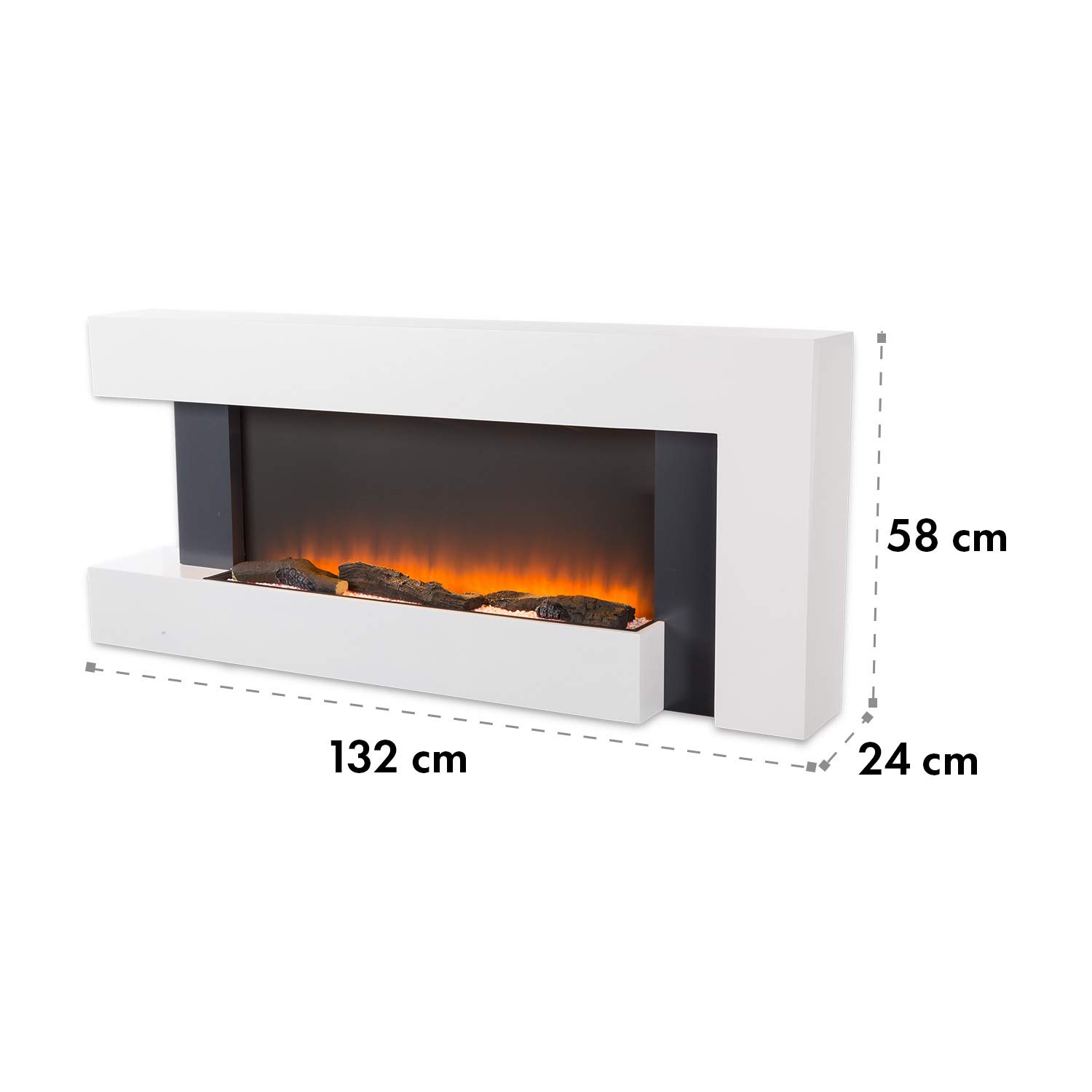 Klarstein Camino Elettrico Basso Consumo, Camino da Terra per Soggiorno, Elettrico da Parete, Caminetto 2000W, Finto Decorativo LED, Telecomando, Timer, Controllo Temperatura