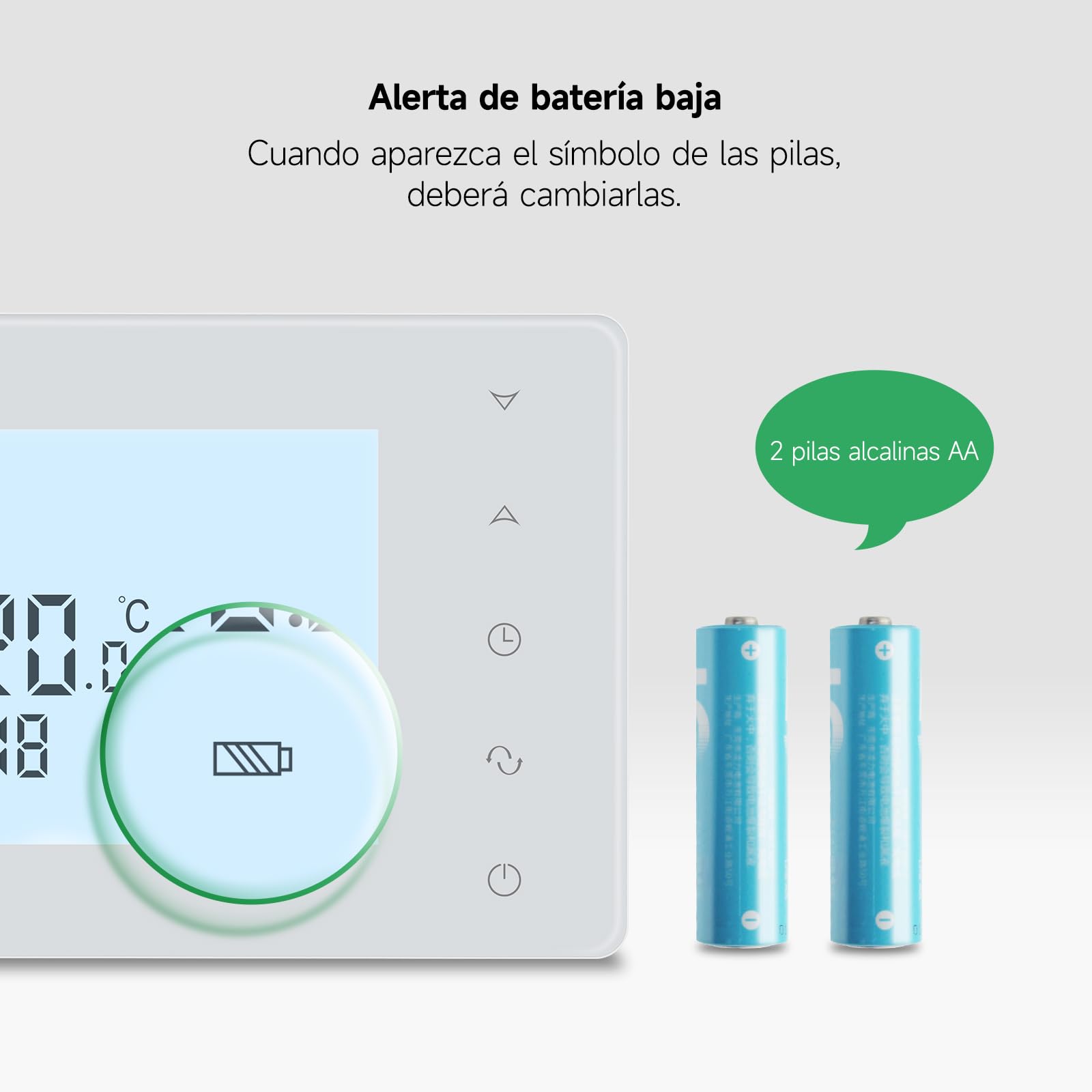 Beok - Termostato para caldera de gas de 2 cables, termostato de pared, termostatos programables con cable, termostatos de ambiente, alimentación por pilas 2 AA, sin función WiFi, batería no incluida
