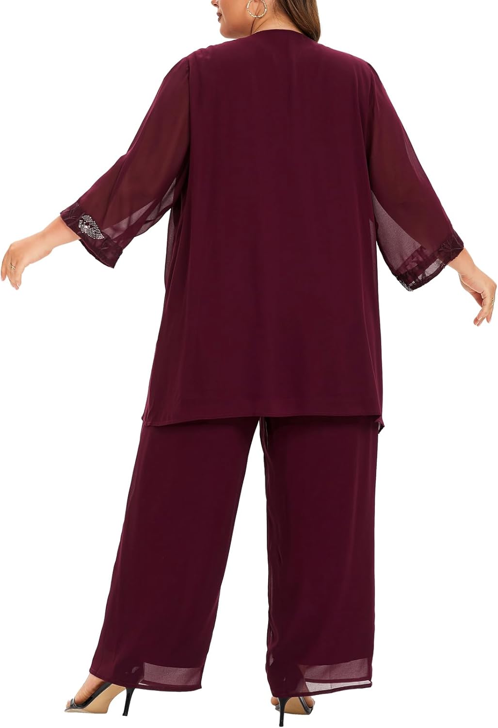 Women's Plus Size Wedding Pant Suits 3 Piece Chiffon Party Outfit for Mother of The Groom Bride Evening Gowns - Image 4