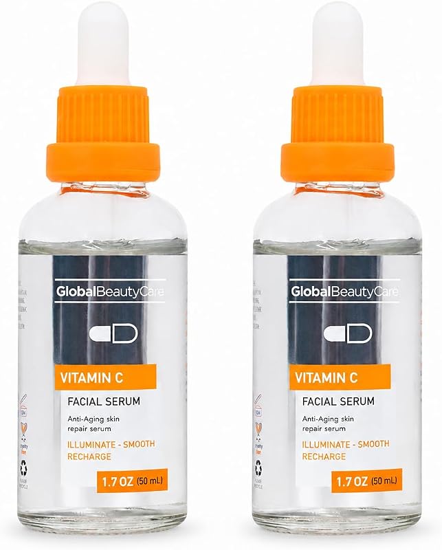 Sérum facial com Vitamina C e ácido hialurônico Global Beauty Care, 2 unidades de 50 mL