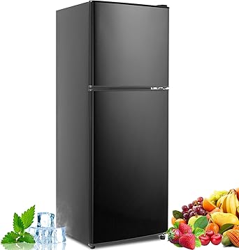 5.0 Cu.Ft Fridge with Freezer, Dual Door Refrigerator with 7 Settings Temperature Adjustable, Small Fridge for Dorm Office Apartment and Home (Black, 5.0 Cu.Ft)