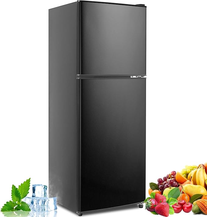 5.0 Cu.Ft Fridge with Freezer, Dual Door Refrigerator with 7 Settings Temperature Adjustable, Small Fridge for Dorm Office Apartment and Home (Black, 5.0 Cu.Ft)