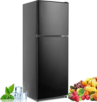 5.0 Cu.Ft Fridge with Freezer, Dual Door Refrigerator with 7 Settings Temperature Adjustable, Small Fridge for Dorm Office Apartment and Home (Black, 5.0 Cu.Ft)