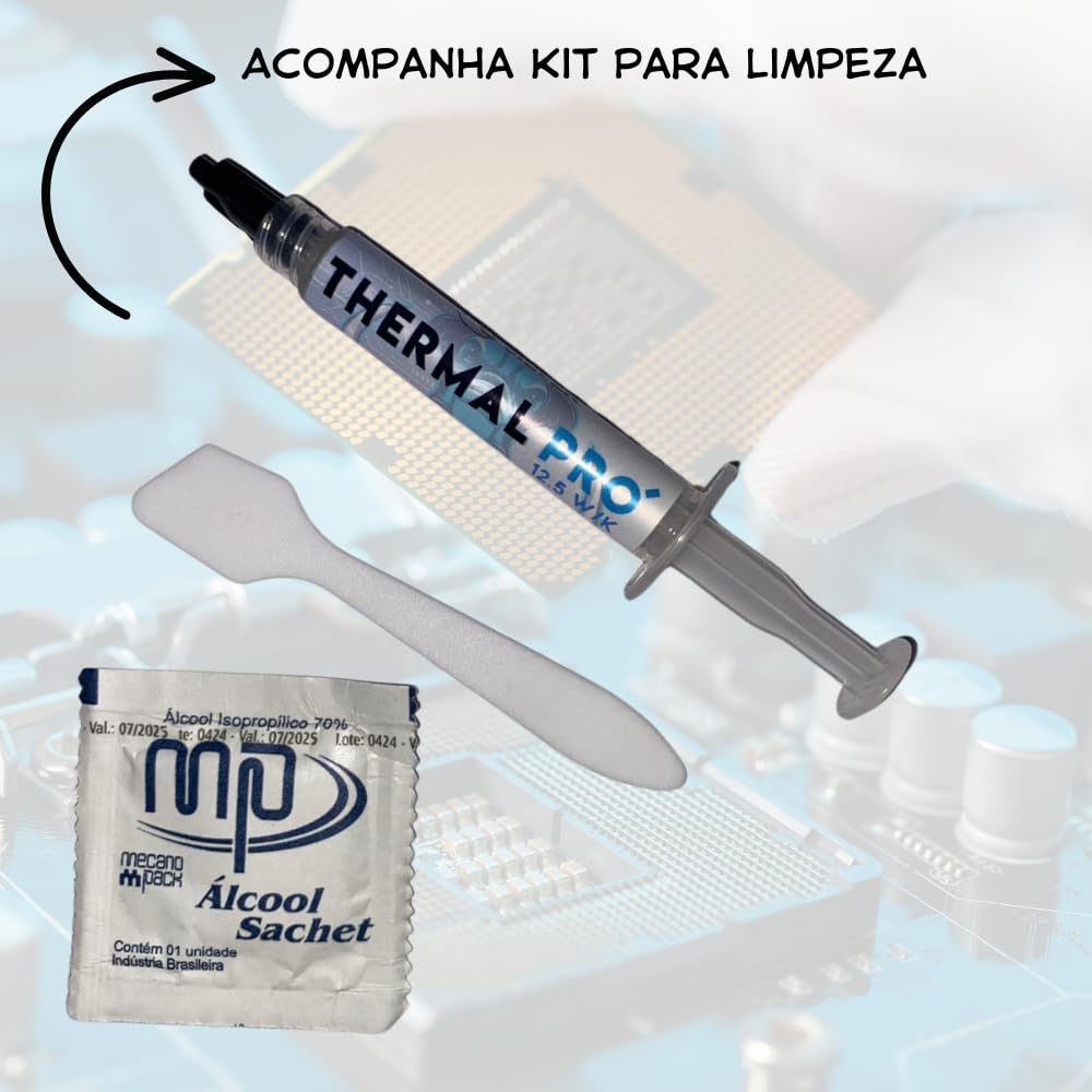 Kit 2 unid de Pasta Térmica Thermal Pró 3g,12,5w/k,Espátula +Sachê