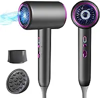 Secador De Cabelo Para Mulheres E Homens 1875W Iônico Portátil Viagem Com Bico Difusor Pequeno, Leve, Silencioso, Secagem Rápida, Como Em Salão, Sem Danos Causados Pelo Calor