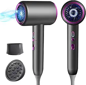 Secador De Cabelo Para Mulheres E Homens 1875W Iônico Portátil Viagem Com Bico Difusor Pequeno, Leve, Silencioso, Secagem Rápida, Como Em Salão, Sem Danos Causados Pelo Calor
