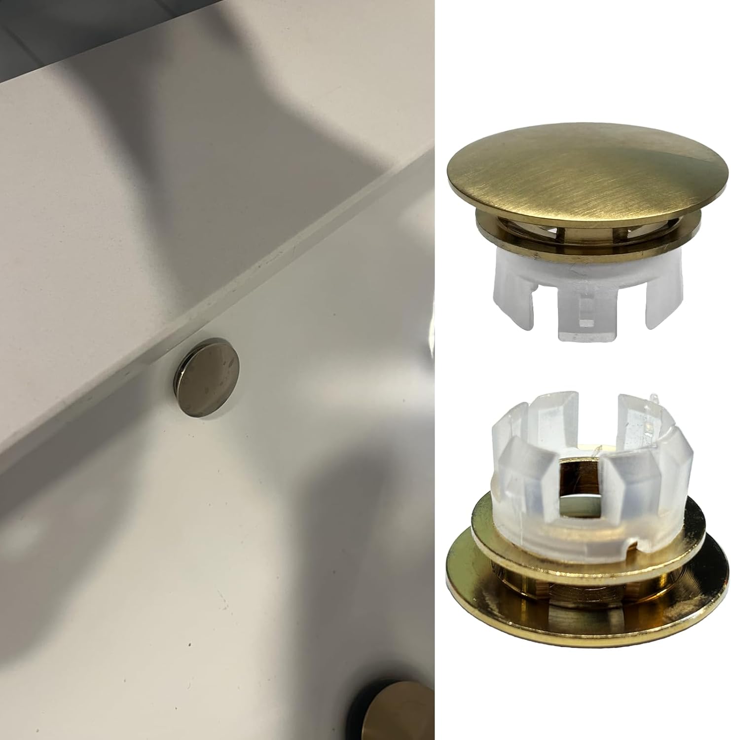 2 Pcs Sink Overflow Covers,2-Layer Sink Copper Over Flow Rings,Bathroom Basin Insert in Hole Round Caps Replacement Dual Layer Overflow Cover Rings for Sink,Bathroom,Kitchen(Gold)