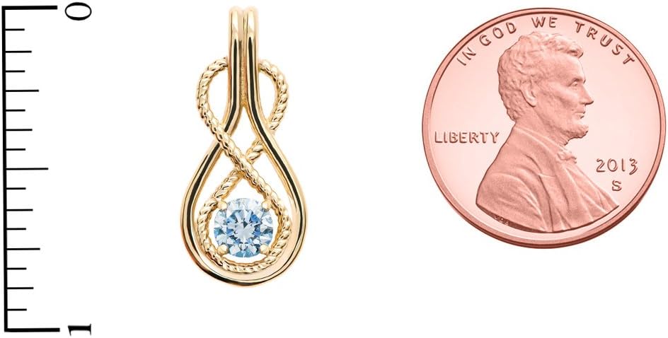 Infinity Rope March Birthstone Aquamarine 10k Yellow Gold Pendant