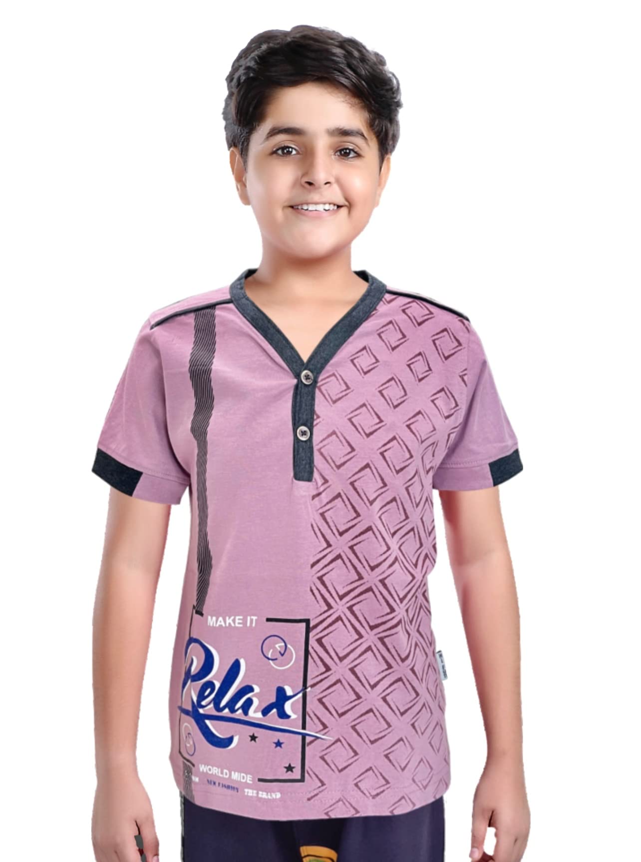 Hi Fun Boy's Cotton Halfsleeve Regular Fit T-Shirt|Casual Tshirt| Printed Tees for Boys (Wine,)