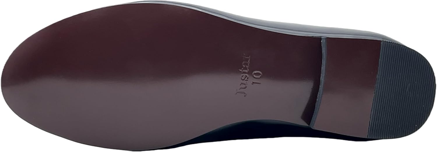 Justar Men's Leather Loafers Belgian Formal Slip-On Dress Shoes Banquet with Bowtie Penny Flats - Image 5