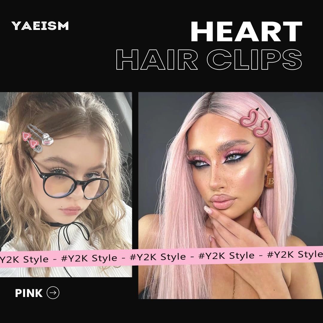 Amazon.com : YAEISM 10PCS Heart Hair Clips Y2K Silver Hair  display picture 2