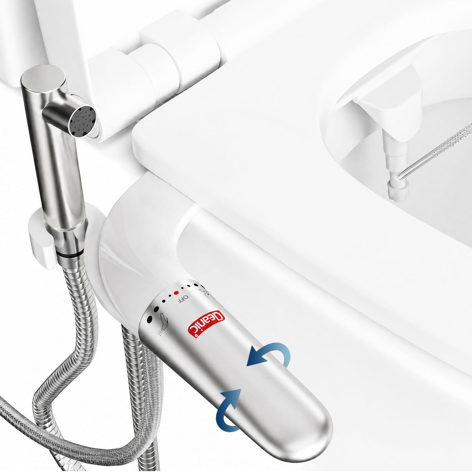 DEANIC 2-in-1 Bidet Attachment with Handheld Bidet Sprayer, Ultra-Slim Toilet Seat Bidet, Adjustable Water Pressure & On/Off Control, Cold Water Non-Electric Bidet for Bathroom (Sliver)