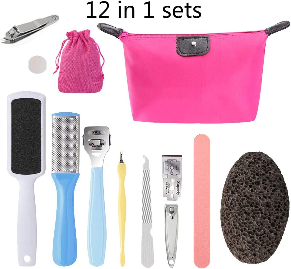 Professional Foot File, Foot Care 12 in 1 Pedicure Tools Pedicure Kit Foot Rasp and Callus Remover Stainless Steel Pedicure sets for Cracked, Dead Skin Cells, Home Pedicure