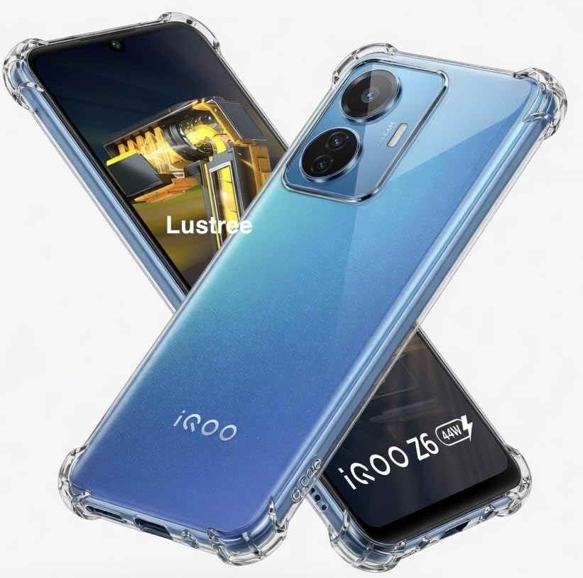 Image of Lustree Compatible with iQOO Z6 44W 5G Back Cover| Clear + TPU Case with 4 Corner Air Cushion Protection & Camera Protection | Slim& Stylus Cover for iQOO Z6 44W 5G