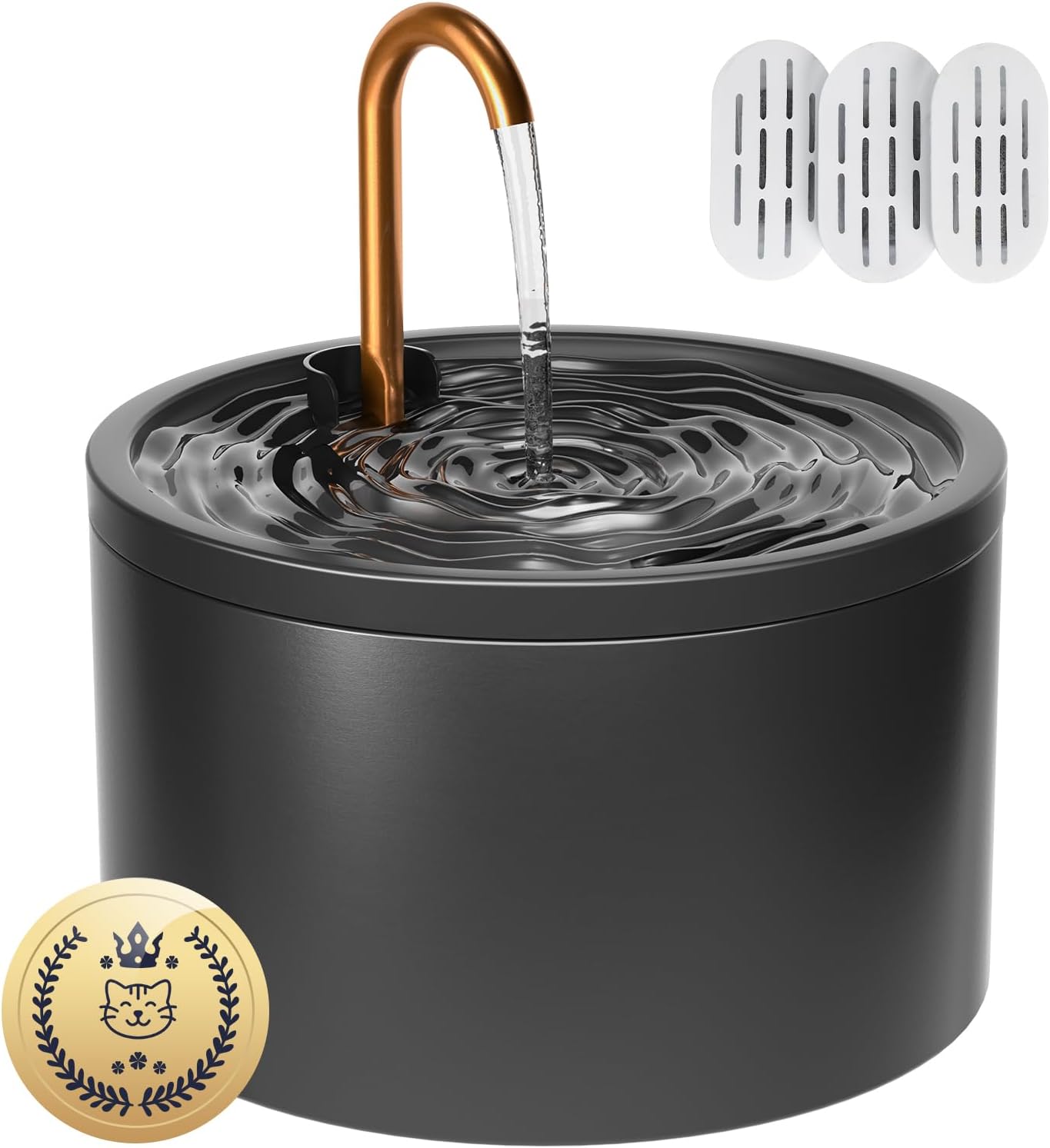 Ceramic Cat Water Fountain - 2.1L/71oz - All-Ceramic Body & Pure Copper Water Spout - Automatic Pet Drinking Fountain for Cats Indoor with Ultra-Quiet Pump, and 3Pcs Filter & Sponge (Black) Black Ceramic Cat Fountain