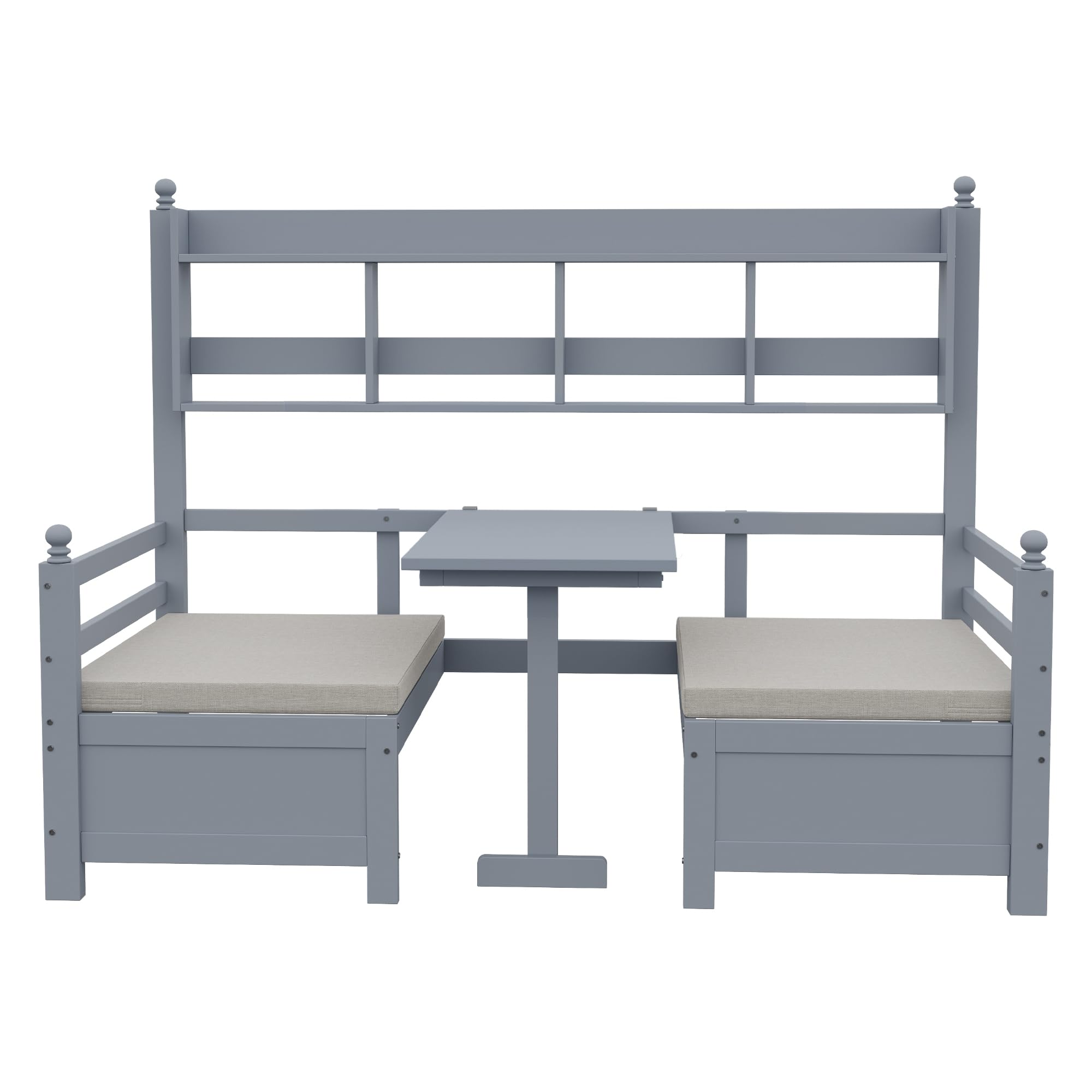 Multifunktionales Massivholz Schlafsofa 90x200, 2-in-1 Bett und Schreibtisch, Frei Umbaubar, Mit Bücherregal Zur Aufbewahrung, Mit Bequemen Kissen, Gästebett (Grau)