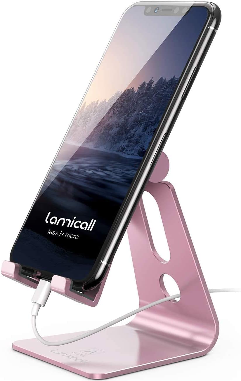 Lamicall Pink Phone Stand, Desk Accessories – Rose Gold Pink Cell Phone Holder, Office Decor, Office Desktop Accessories, Suitable for iPhone 16 15 14 13 Pro Max, 4-8” Phone