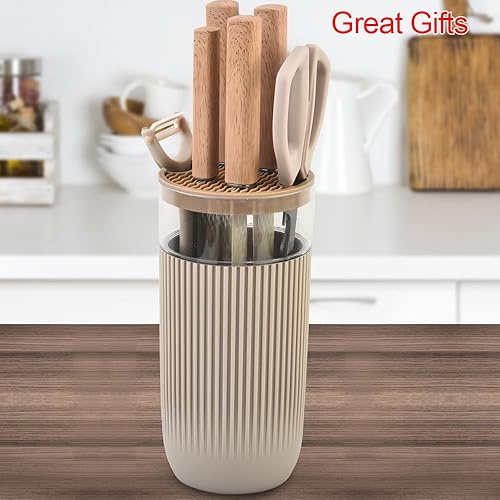 Miniatura 7 de Juego de cuchillos de cocina de 7 piezas color caqui con bloque universal de cuchillos, juego de cuchillos de chef súper afilados de acero