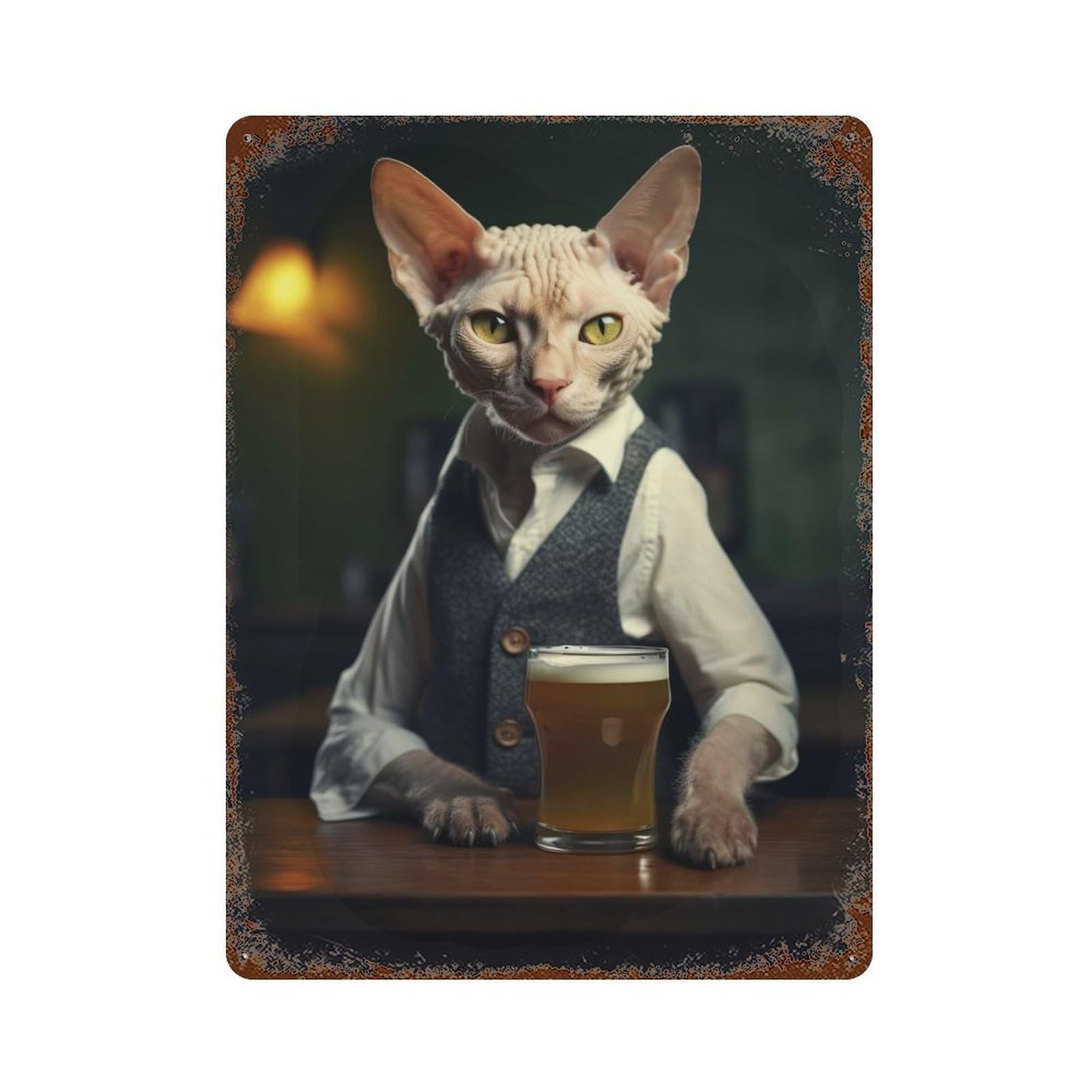 Devon Rex Cat in The Pub Vintage Metal Tin Sign 15.7"x11.8", for Cafe, Home Bar And Lounge Decor, Vintage Wall Decor