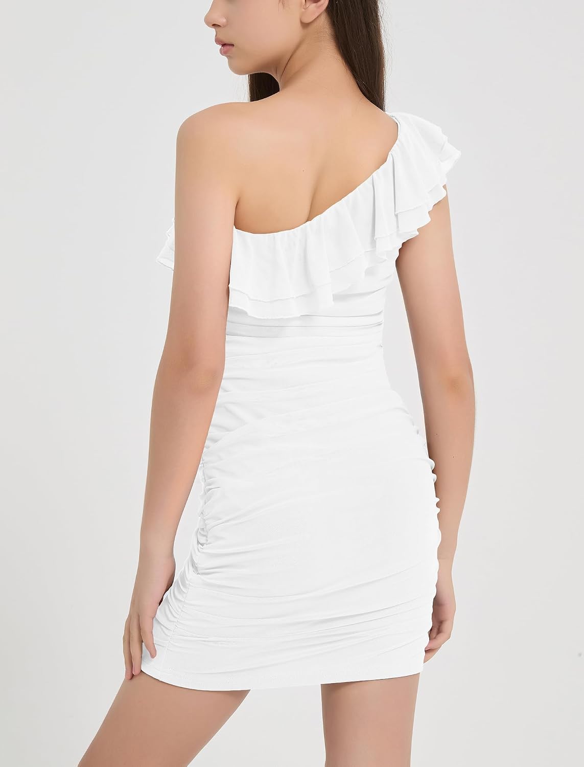 EXARUS Girls Dress Teen Bodycon Ruffle Trim Off/One Shoulder Formal Summer Wedding Guest Sleeveless Mini Flounce Dresses
