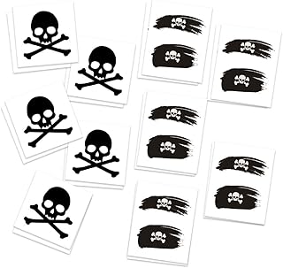 Jolly Roger Pirate Temporary Tattoos | Pack of 20 | Skull & Crossbones Buccaneers | MADE IN THE USA | Skin Safe | Removable
