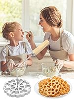 Vista 9 de Molde para bunuelos, molde de aluminio para hacer galletas con mango de madera, juego de moldes de hierro rosetón desmontable, moldes de gofre