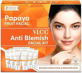 VLCC Papaya Fruit Facial Kit Glowing, Blemish Free Skin | With Papaya, Cucumber, Peach, and Orange Peel Extracts | Glowing at Home Facial Kit - 60g
