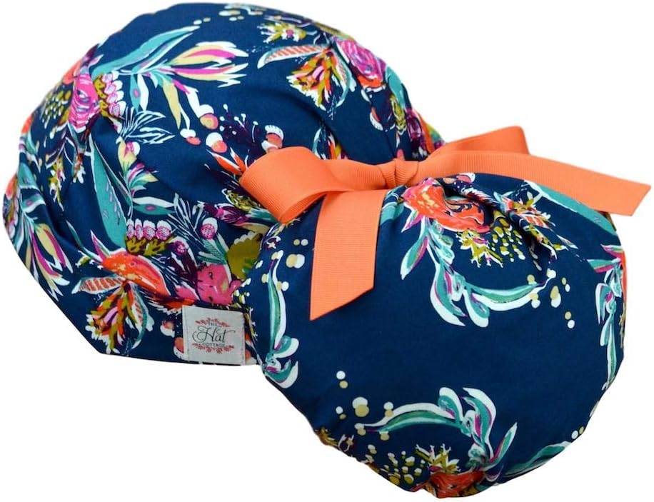 Womens Ponytail Surgical Scrub Hat Large (Zinnias)