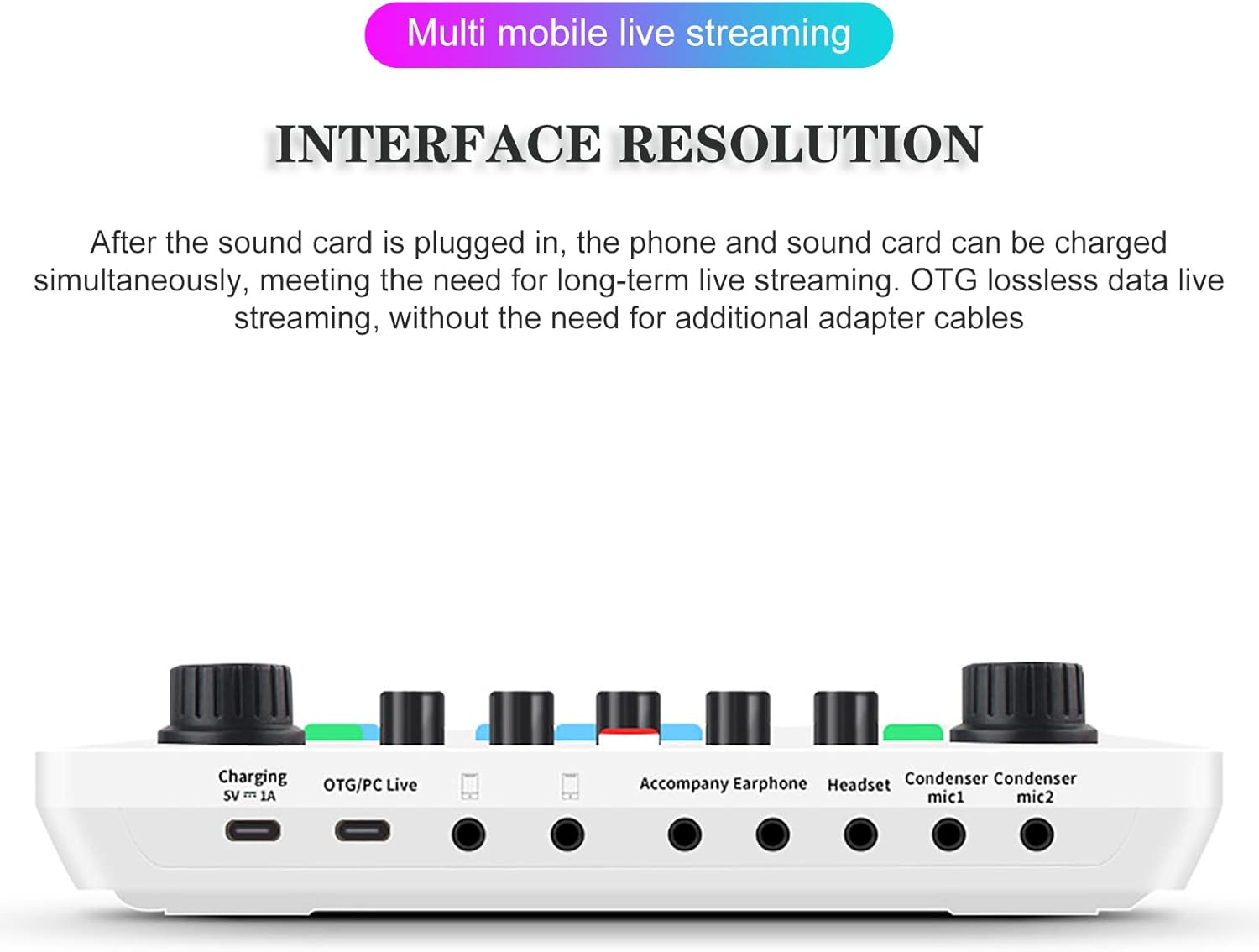 Portable Mixer,Professional Live Sound Card,Knob Design,Support for 12 Kinds of Warming Sound and a Key Mute,with Double Call Simple Port Design,Support for Two People Live at The Same Time